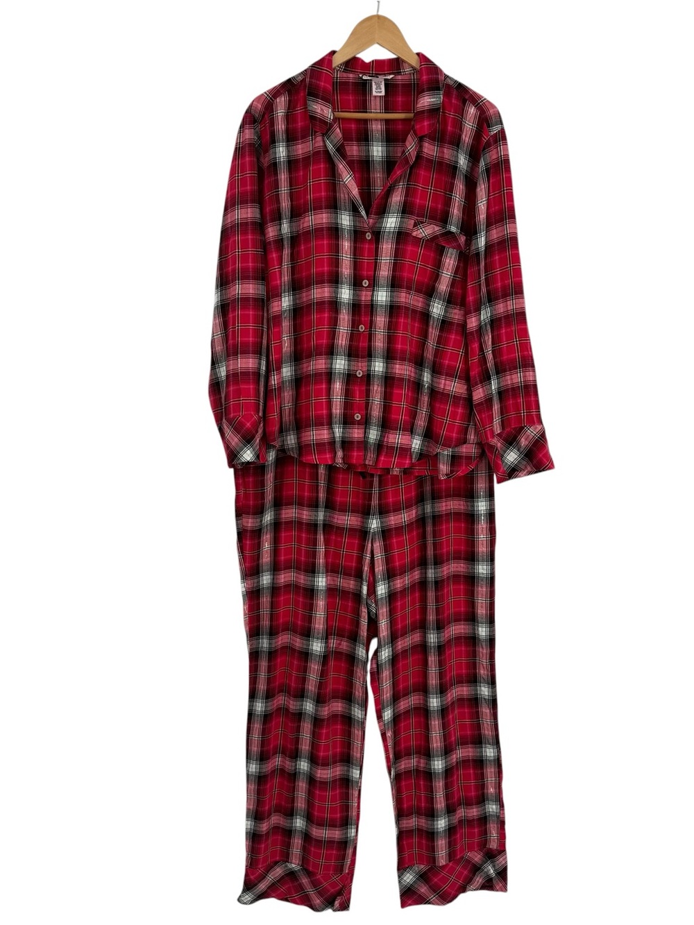 Victoria's Secret Women Flannel Pajama Set red plaid Size XL Button Up